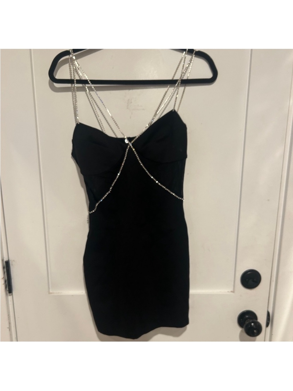 superdown Black Rhinestone-Trim Sheer Inset Bodycon Mini - Picture 3 of 4